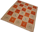 Flat Weave Kilim Antique Navaho Vintage handmade Modern Kilim Brown Beige Hand-Woven Rectangle 100% Wool Area Rug 8x10